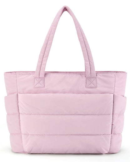 Quilted Milk Cotton Padded Tote Bag