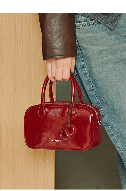 Genuine Leather Bowling Crossbody Bag