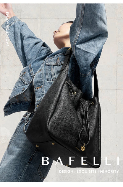 Genuine Cow Leather Hobo Bag – Soft Drawstring Everyday Style