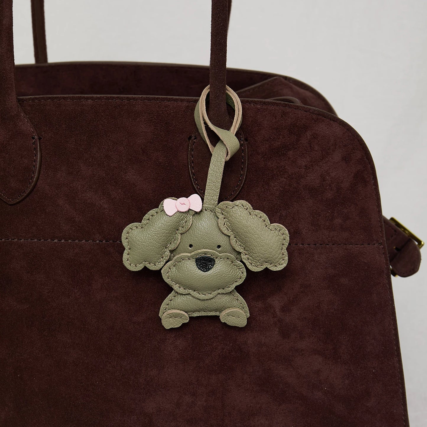 Teddy Dog Leather Bag Charm Keychain