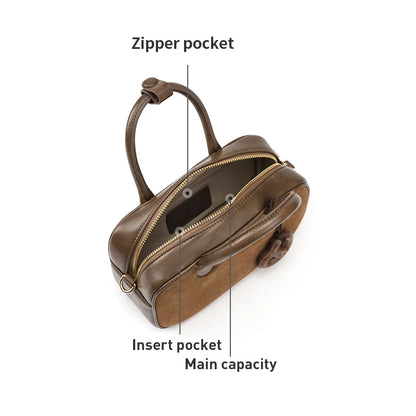 Genuine Leather Bowling Crossbody Bag