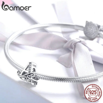 925 Sterling Silver Letter Charm Bead with AAA Zircon