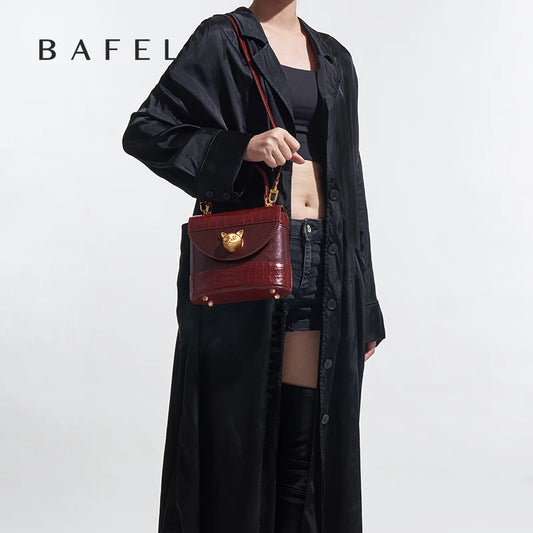Genuine Leather Flap Shoulder Bag – Animal Texture with Lock