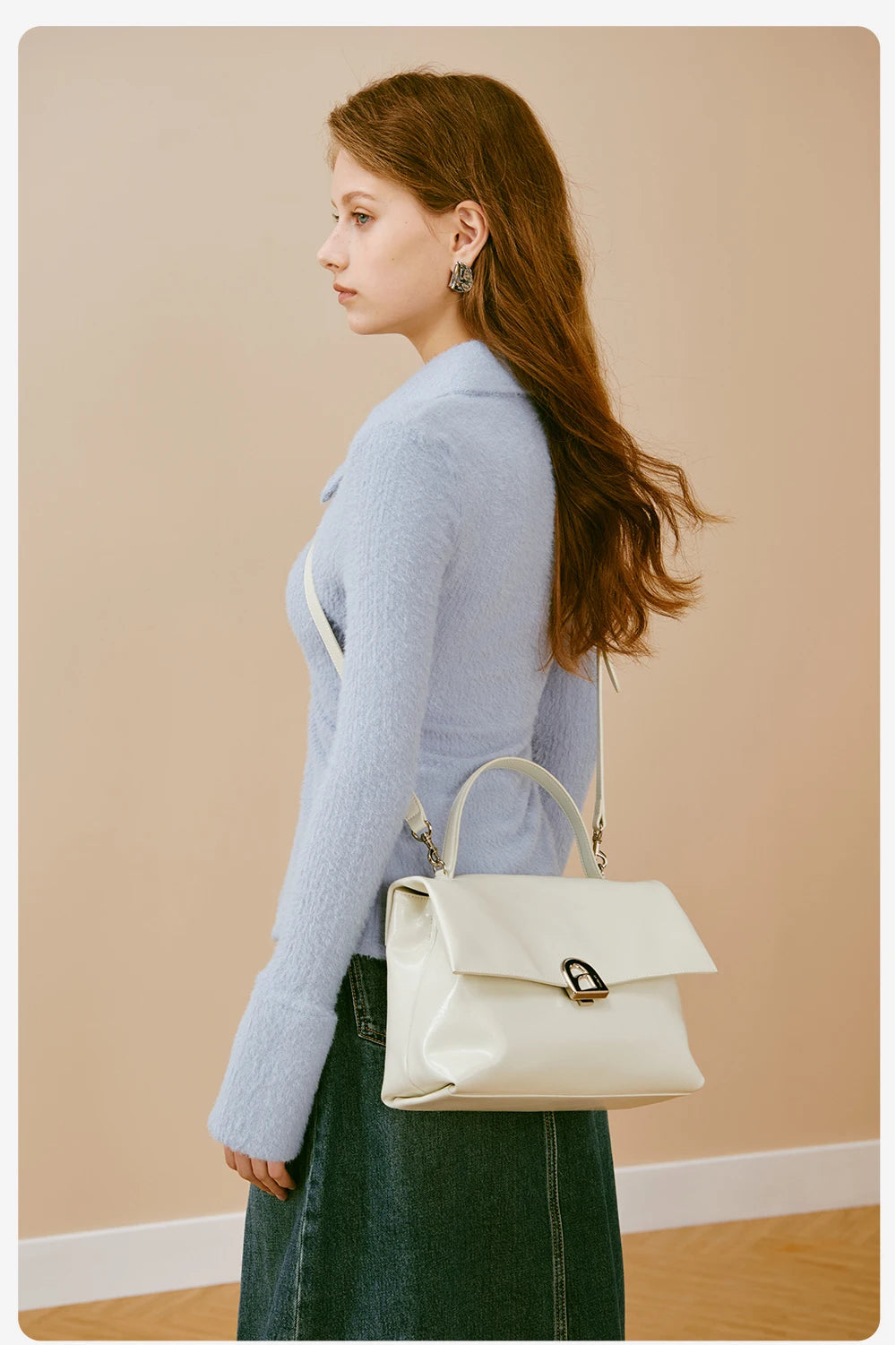 Split Leather Shoulder Crossbody Tote Bag