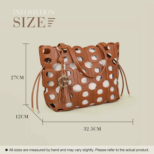 PU Bucket Shoulder Bag with Hollow Details