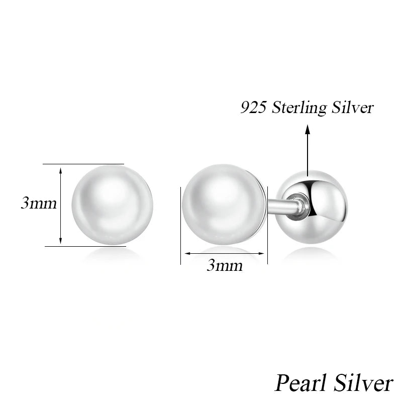 925 Sterling Silver Mini Ball Stud Earrings with Screw Back