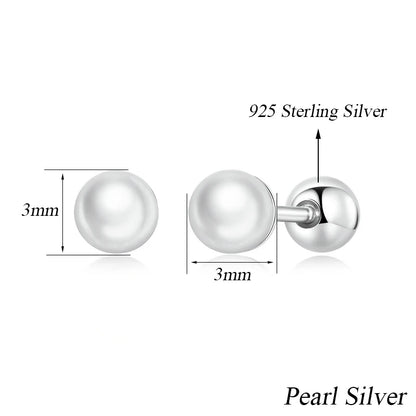 925 Sterling Silver Mini Ball Stud Earrings with Screw Back