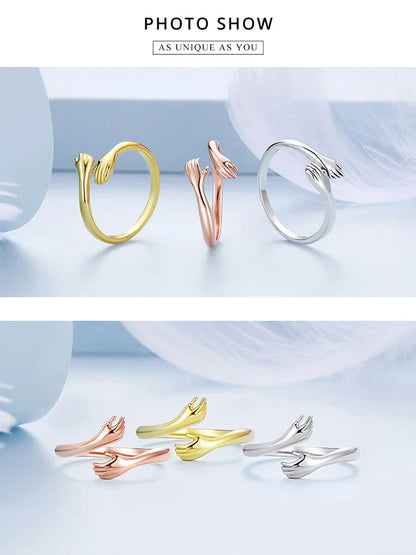 925 Sterling Silver Hug Ring with Open Adjustable Design