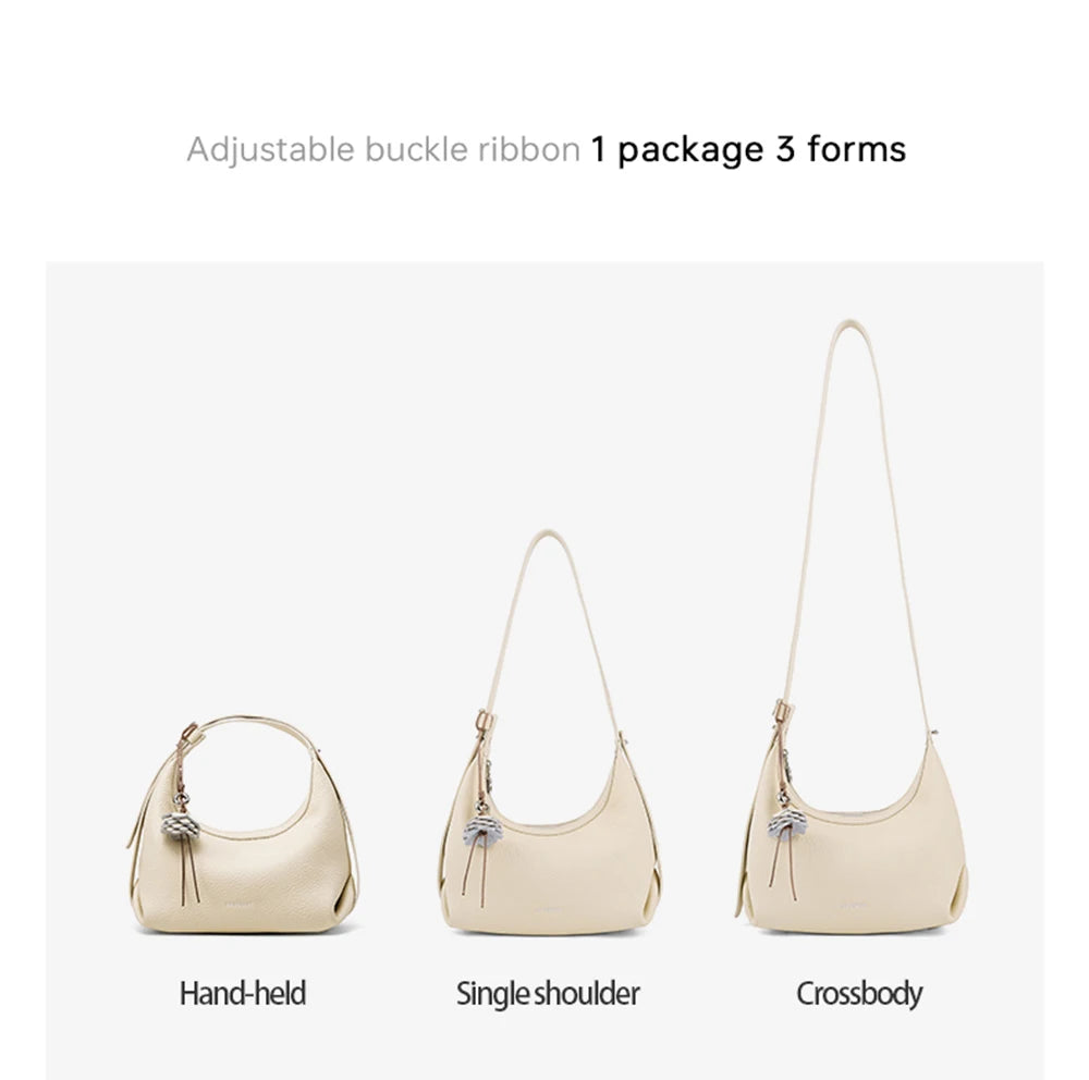 Genuine Leather Half Moon Shoulder and Crossbody Tote