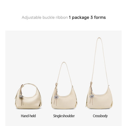 Genuine Leather Half Moon Shoulder and Crossbody Tote