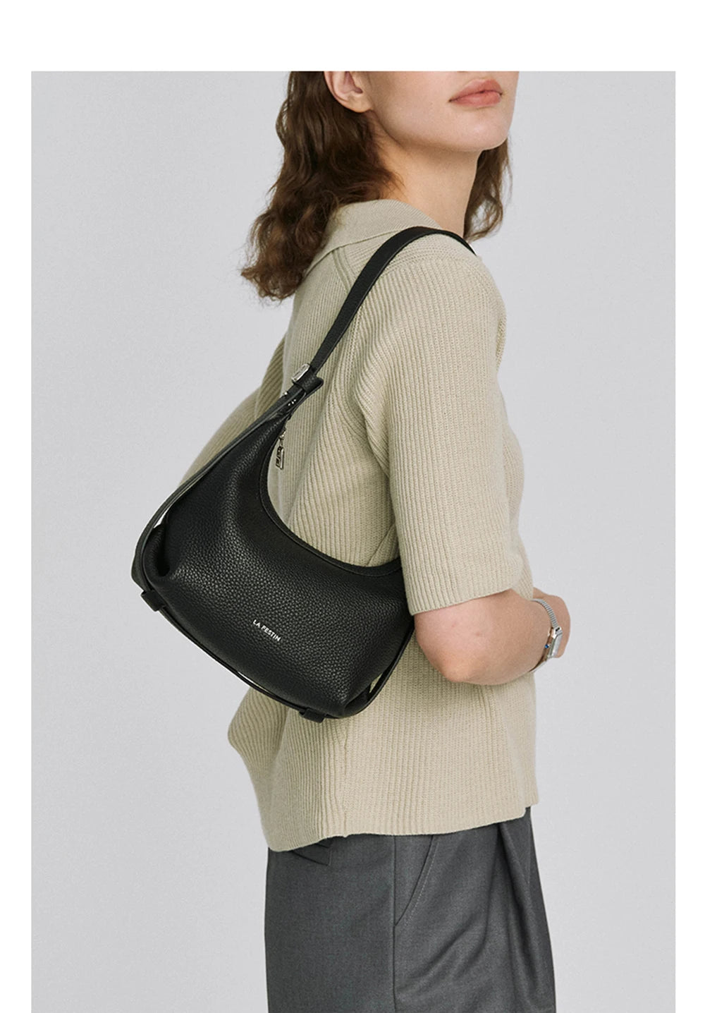 Genuine Leather Half Moon Shoulder and Crossbody Tote