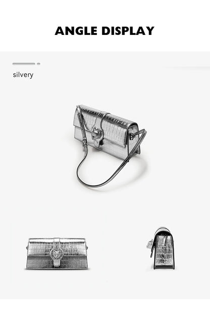 Genuine Leather Shoulder Bag – Retro Denim Look