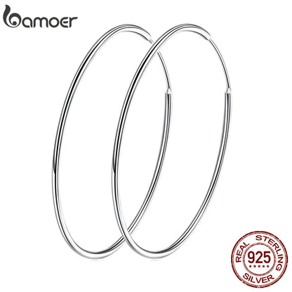 Large Round Hoop Earrings – Sterling Silver Platinum Plated