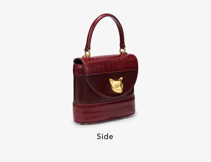 Genuine Leather Flap Shoulder Bag – Animal Texture with Lock