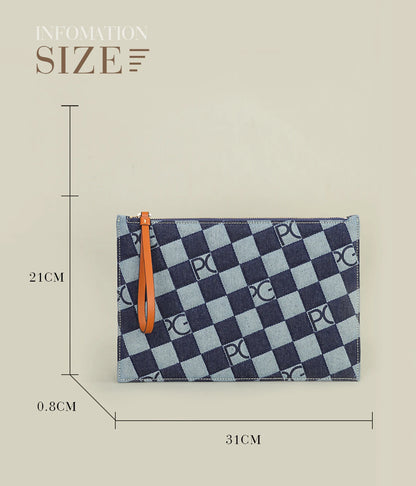 Elegant Plaid Nylon Clutch Bag – Soft and Versatile