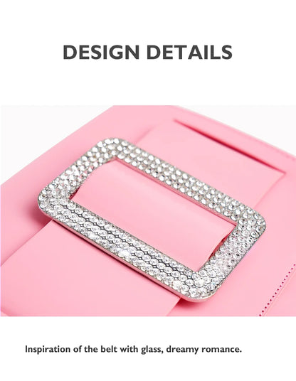 Genuine Leather Boxy Satchel – Diamond Accent Shoulder Bag