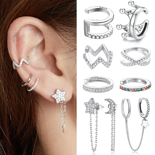 Sterling Silver Mono-earring with Zircon – Clip-On Geometric Style