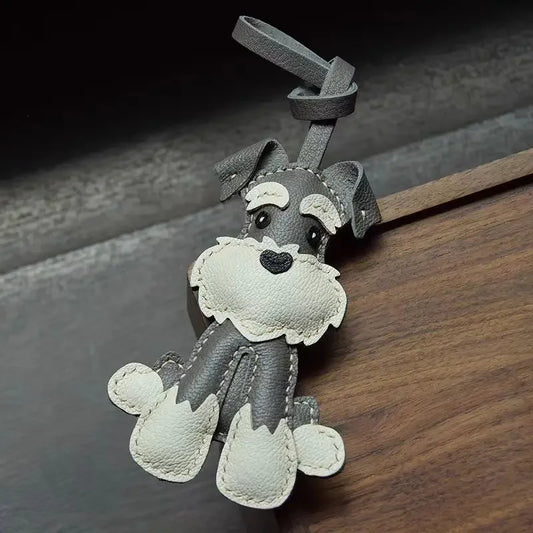 Schnauzer Leather Bag Charm Keychain
