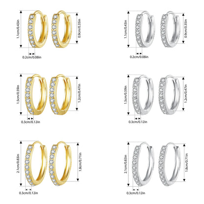 925 Sterling Silver CZ Huggie Hoop Earrings with Geometric Design