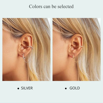 Zircon Stud Earrings with Chain – 925 Sterling Silver Double Hoop