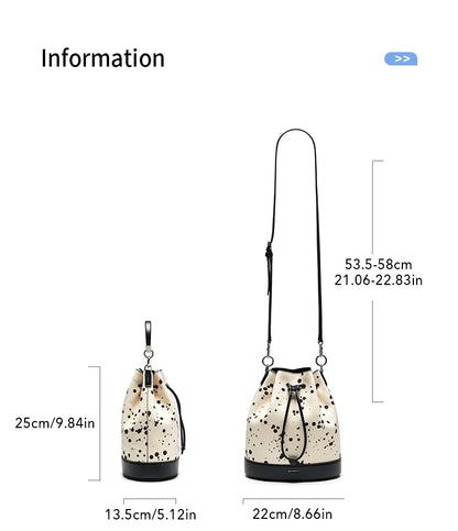 Genuine Leather Bucket Bag – Dot Pattern Drawstring