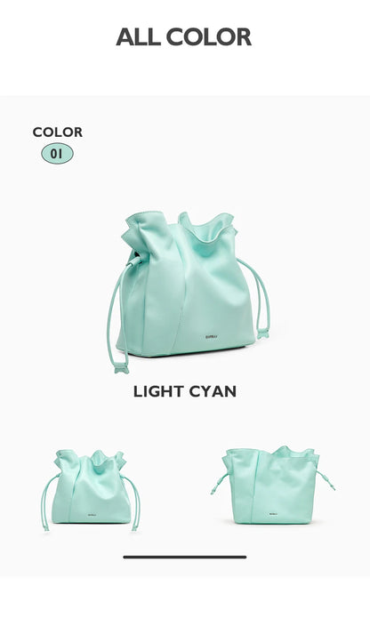 Genuine Leather Bucket Bag – Soft Casual with Open Pocket