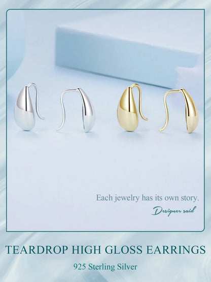 Glossy Waterdrop Stud Earrings – 925 Sterling Silver