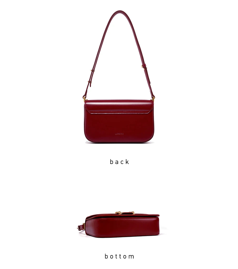 Structured Split Leather Square Shoulder Bag