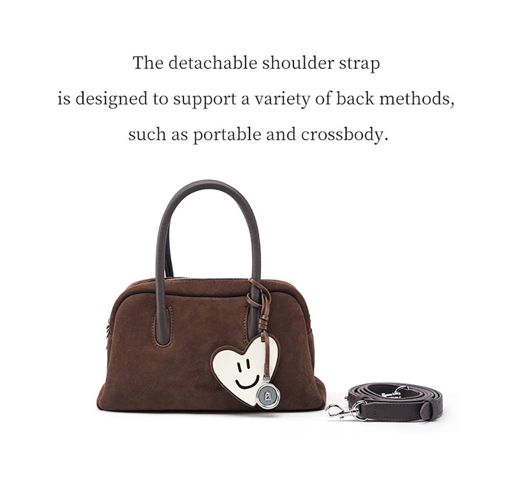 Split Leather Boston Handbag