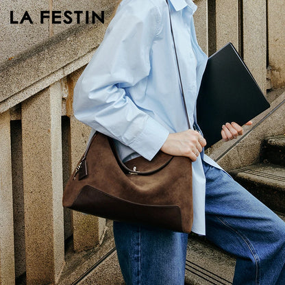 Split Leather Shoulder and Handbag Tote