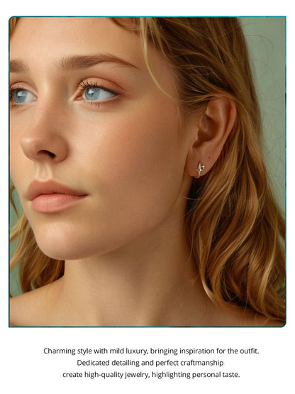 925 Sterling Silver Starlight Hoop Earrings – Minimalist Double Star Huggie