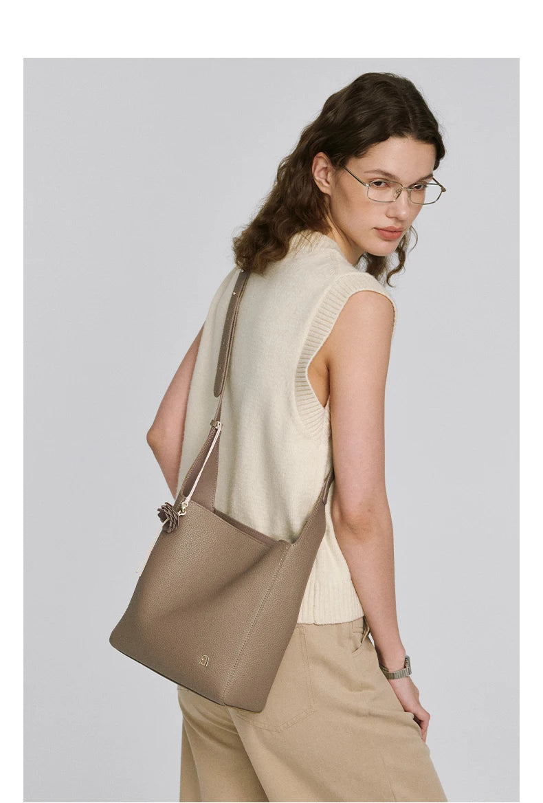 Soft Genuine Leather Bucket Bag