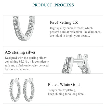 Sterling Silver Hoop Earrings – White Gold Plated with Zircon