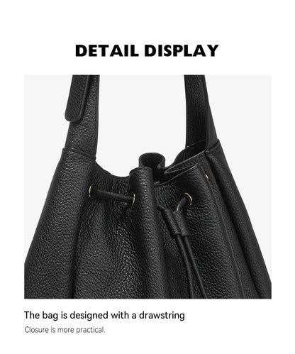 Genuine Cow Leather Hobo Bag – Soft Drawstring Everyday Style