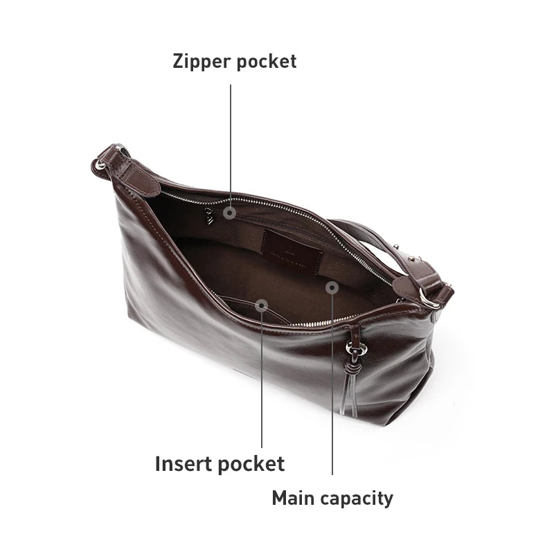 Soft Genuine Leather Shoulder Crossbody Tote