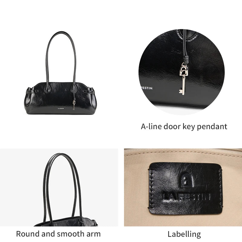 Genuine Leather Baguette Tote Bag