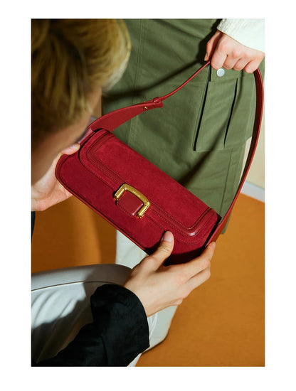 Split Leather Firm Shoulder Bag