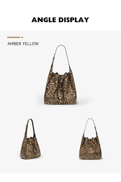 Soft Cowhide Leather Hobo Tote – Leopard Shoulder and Crossbody Bag