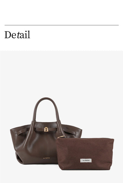 Split Leather Structured Tote Bag