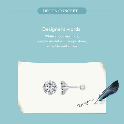 Round Zircon Stud Earrings – 925 Sterling Silver Platinum Plated