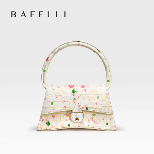 Genuine Leather Half Moon Flap Bag with Floral Pattern