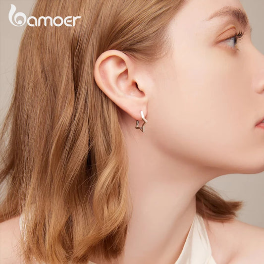 Star Hoop Earrings – Sterling Silver with Oxidized Finish