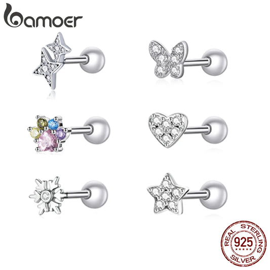 Brilliant Star and Butterfly Sterling Silver Stud Earrings