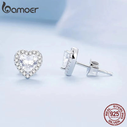 Gold Plated Heart Stud Earrings – Sterling Silver with Zircon