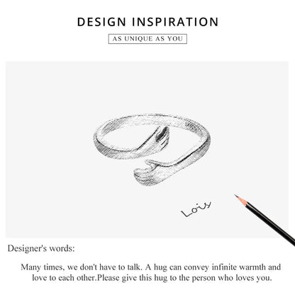 925 Sterling Silver Hug Ring with Open Adjustable Design