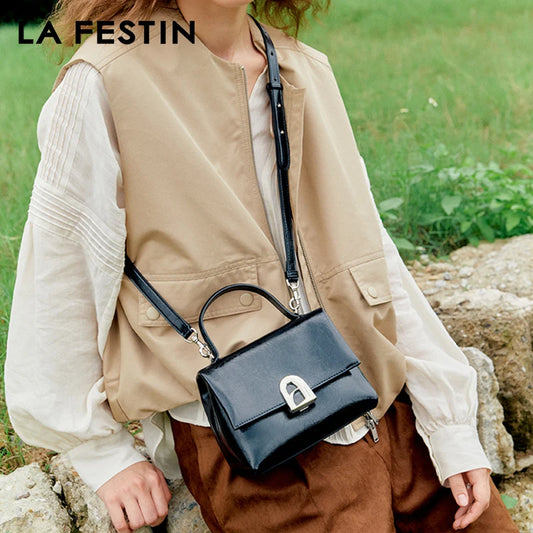 Split Leather Compact Square Tote