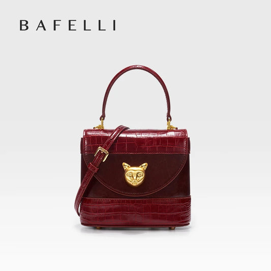 Genuine Leather Flap Shoulder Bag – Animal Texture with Lock