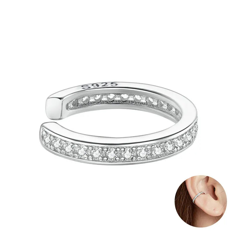 Sterling Silver Mono-earring with Zircon – Clip-On Geometric Style