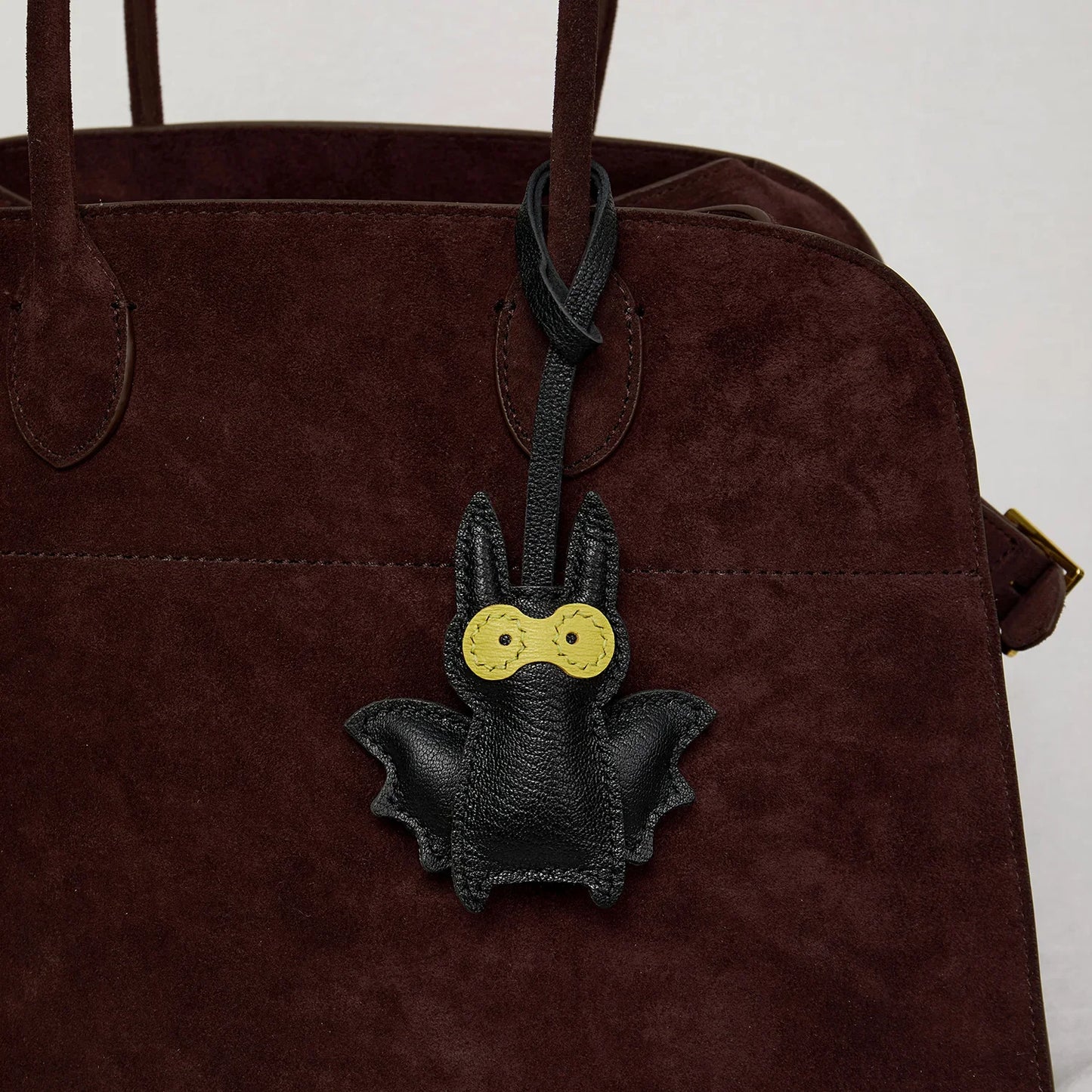 Black Bat Leather Bag Charm Keychain