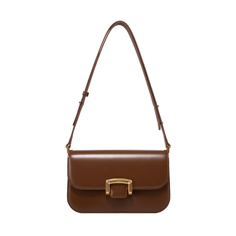Structured Split Leather Square Shoulder Bag